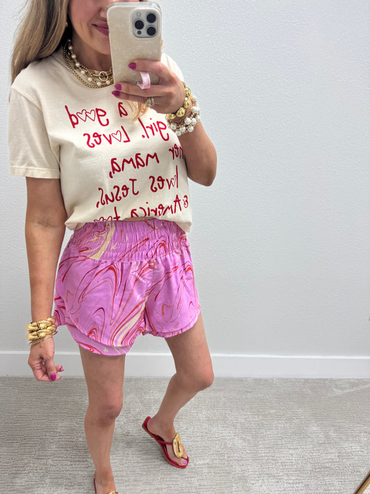 Pink Swirl Pattern Athletic Shorts