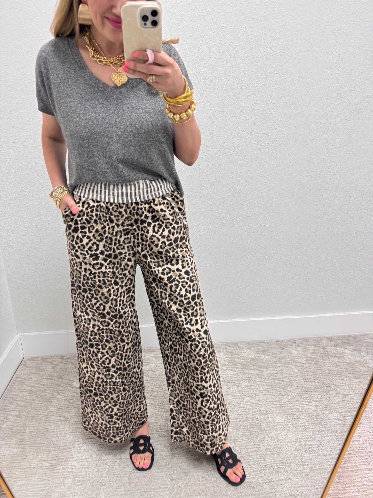 Stripe and Leopard Contrast Pant