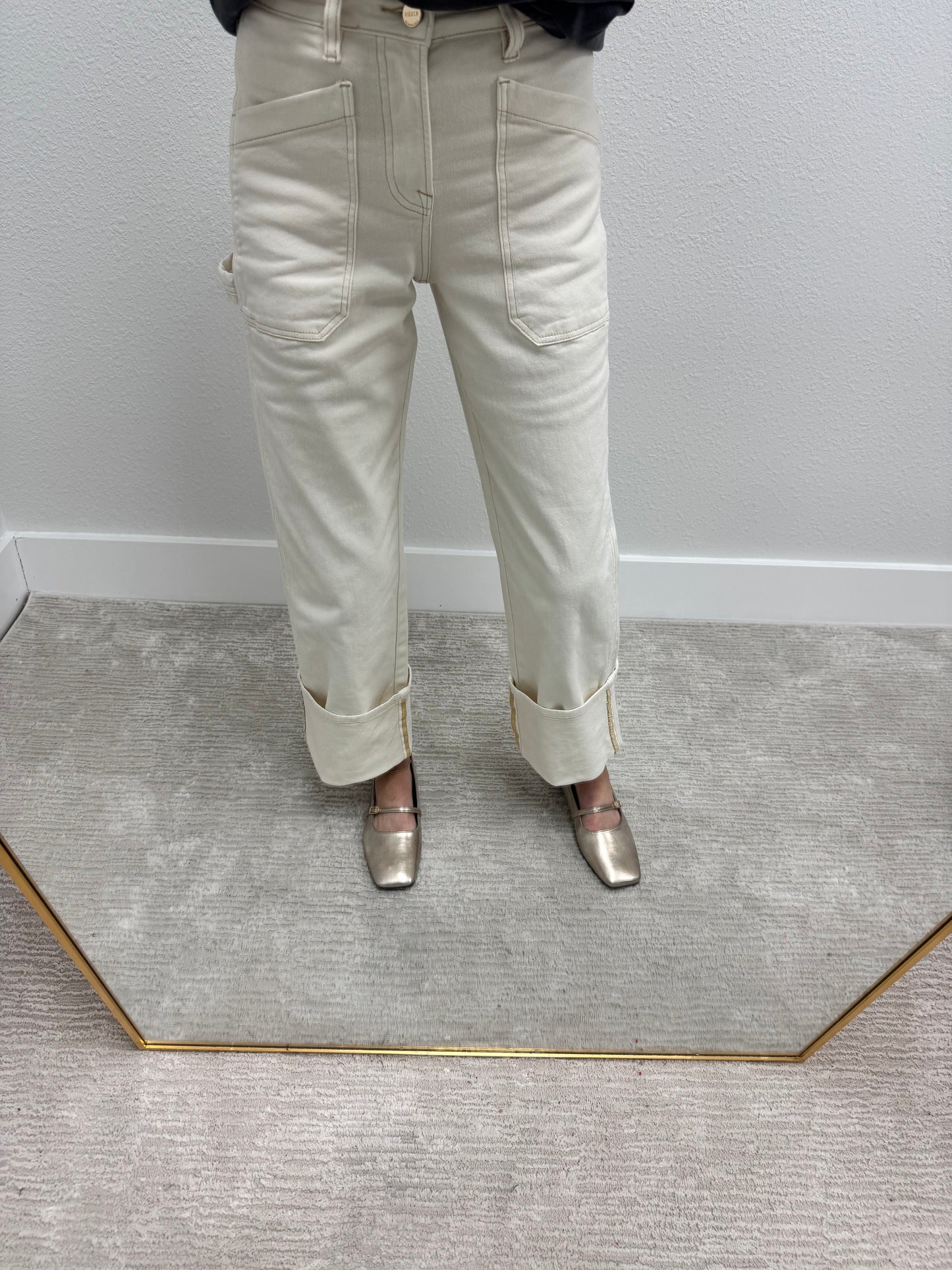Risen Ivory High Rise Wide Straight Turn Up Cuff Pants FS