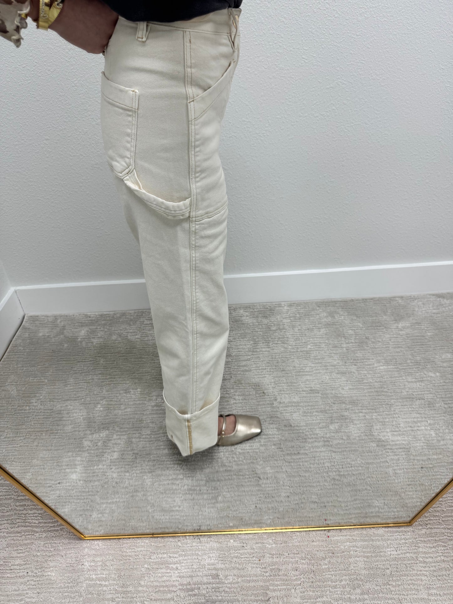 Risen Ivory High Rise Wide Straight Turn Up Cuff Pants FS