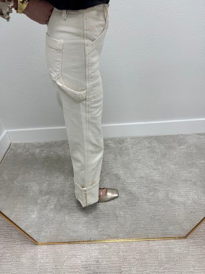 Risen Ivory High Rise Wide Straight Turn Up Cuff Pants FS