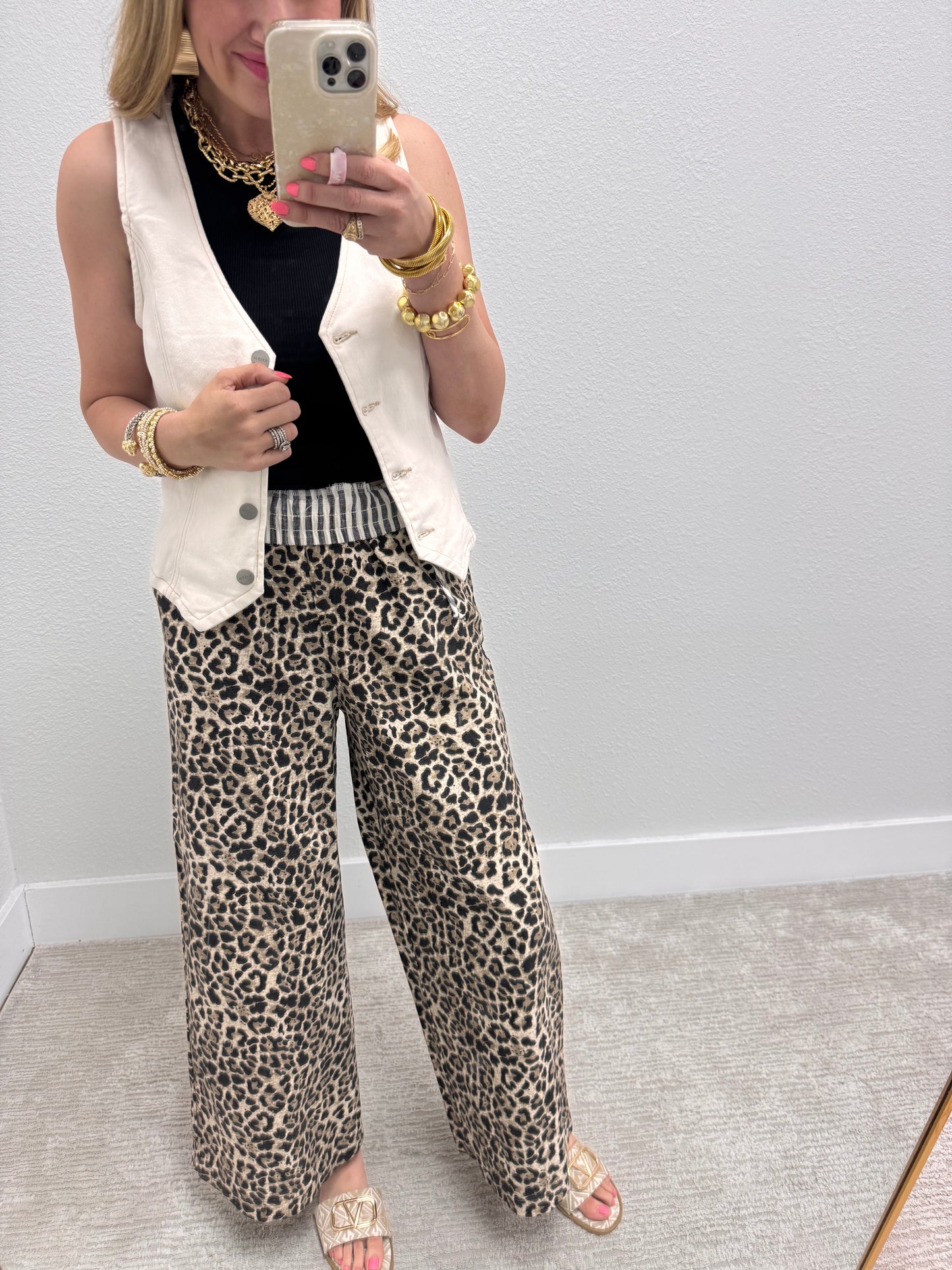 Stripe and Leopard Contrast Pant