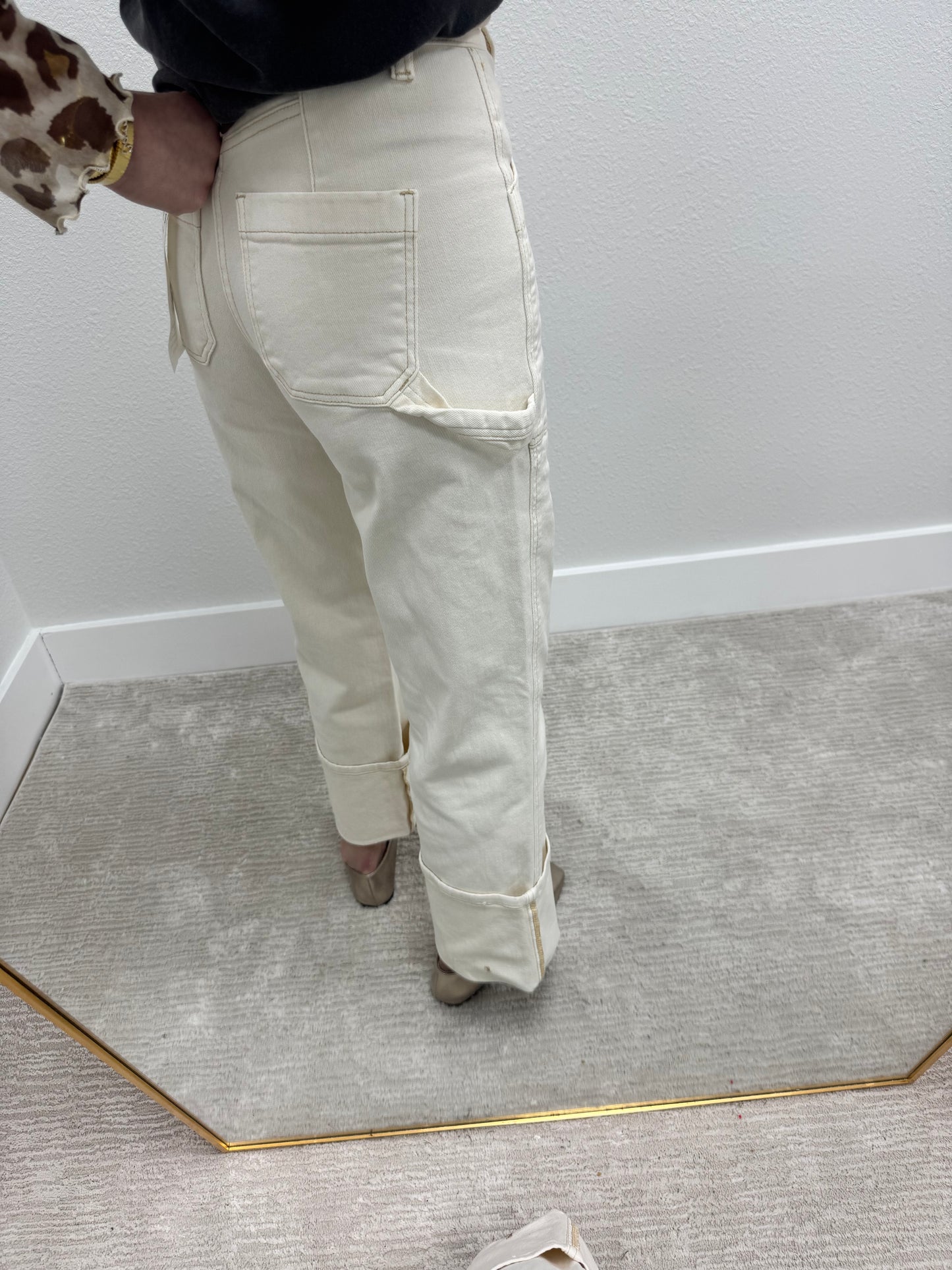 Risen Ivory High Rise Wide Straight Turn Up Cuff Pants FS