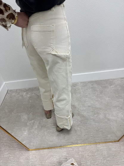 Risen Ivory High Rise Wide Straight Turn Up Cuff Pants FS