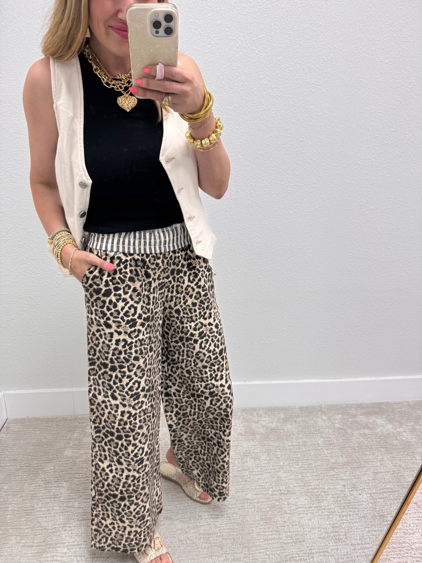 Stripe and Leopard Contrast Pant