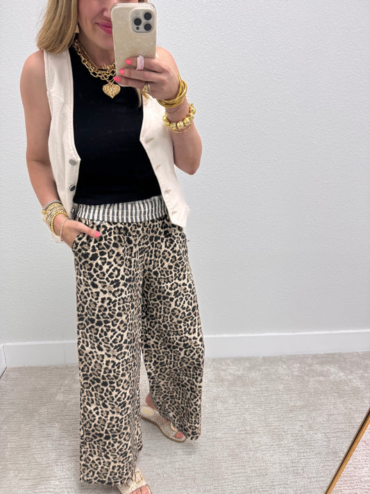 Stripe and Leopard Contrast Pant