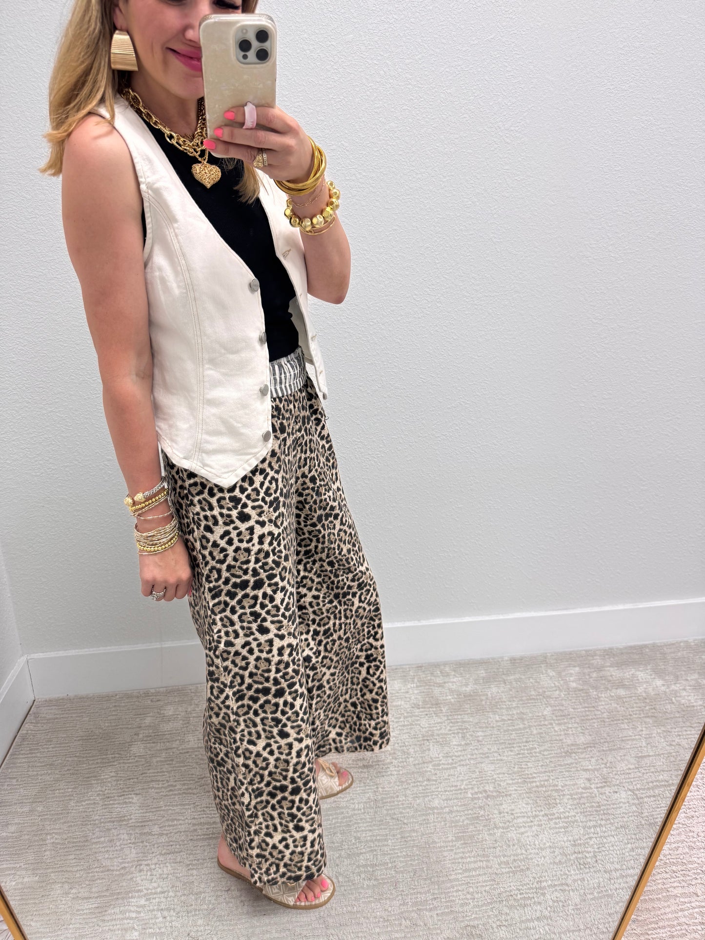Stripe and Leopard Contrast Pant