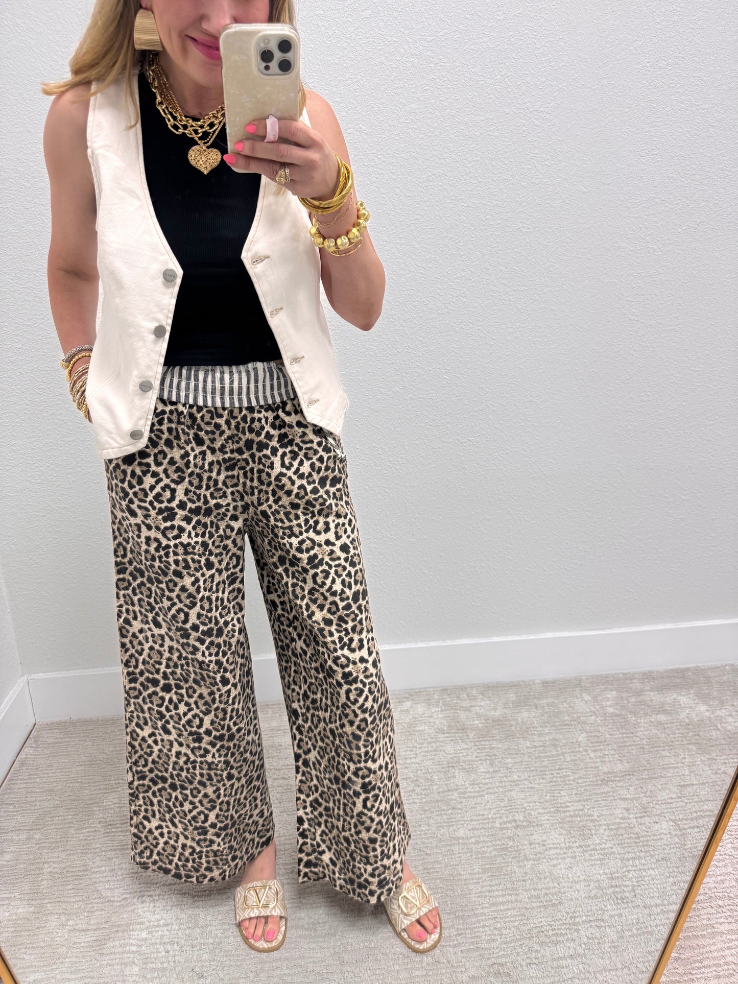 Stripe and Leopard Contrast Pant