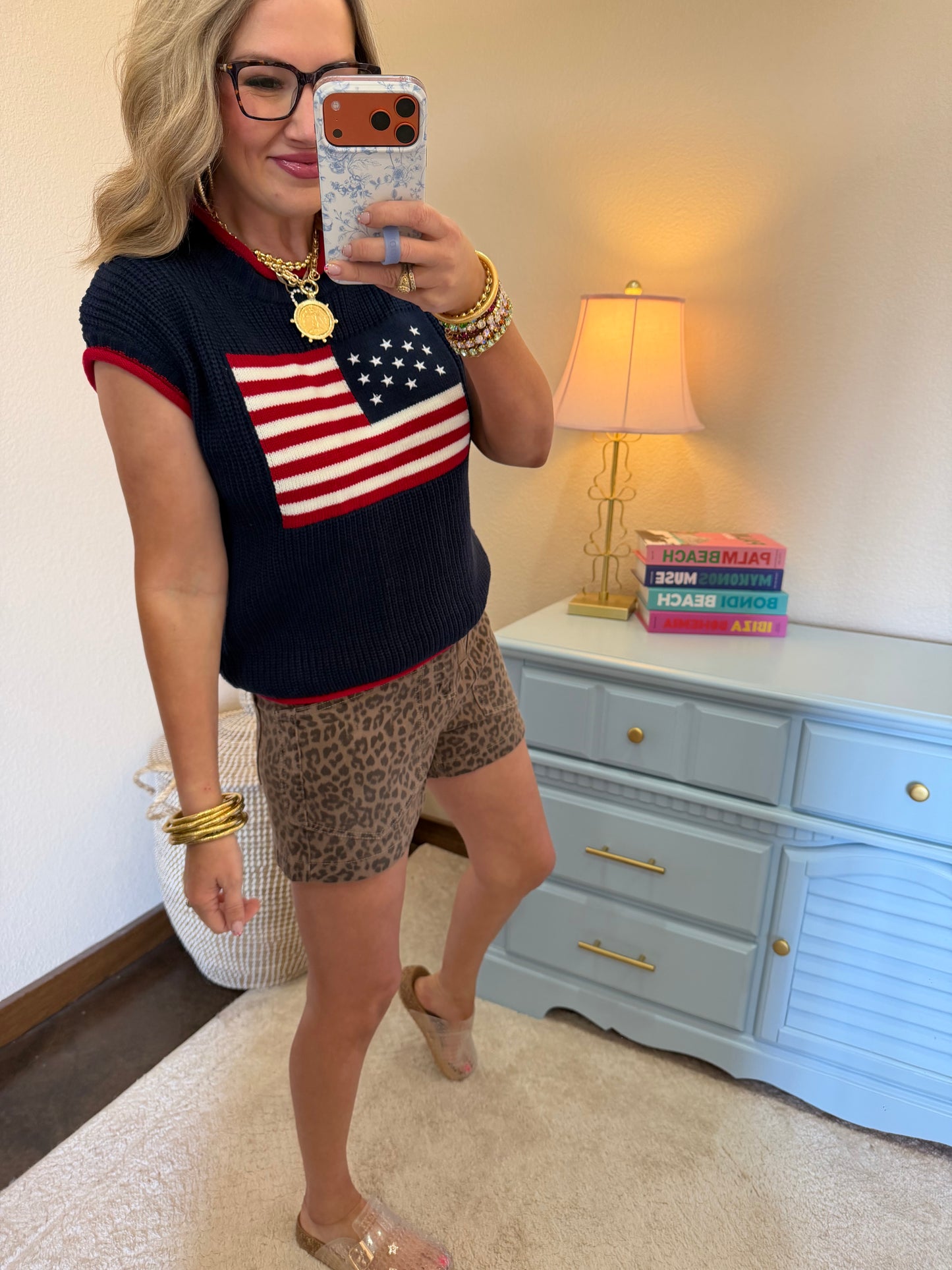 Navy American Flag Lightweight Sweater Top