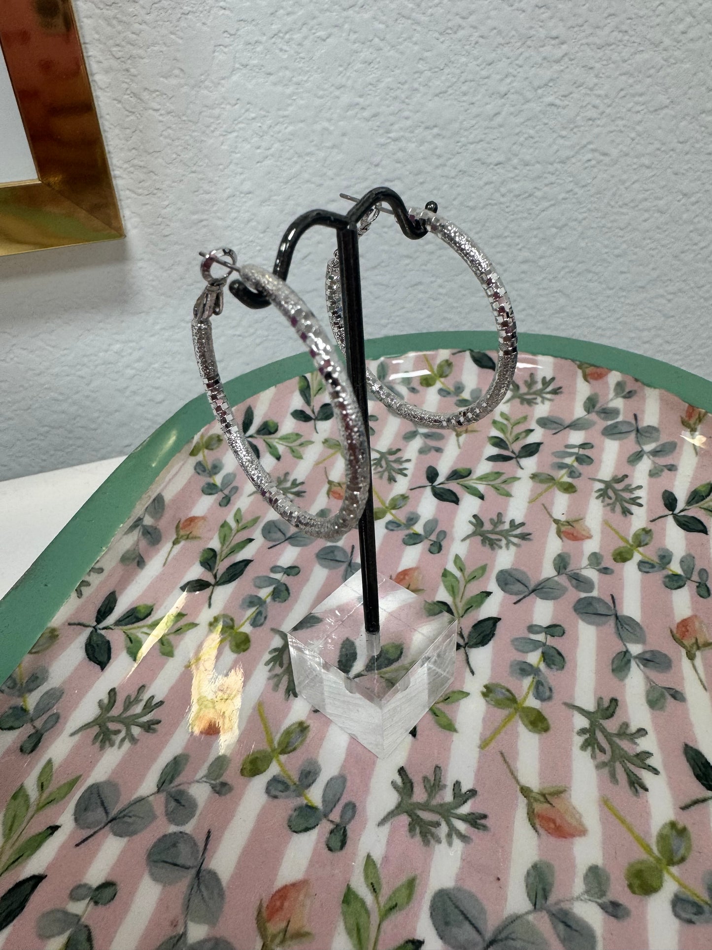 Medium Shiny Textured Hoops (silver and gold)