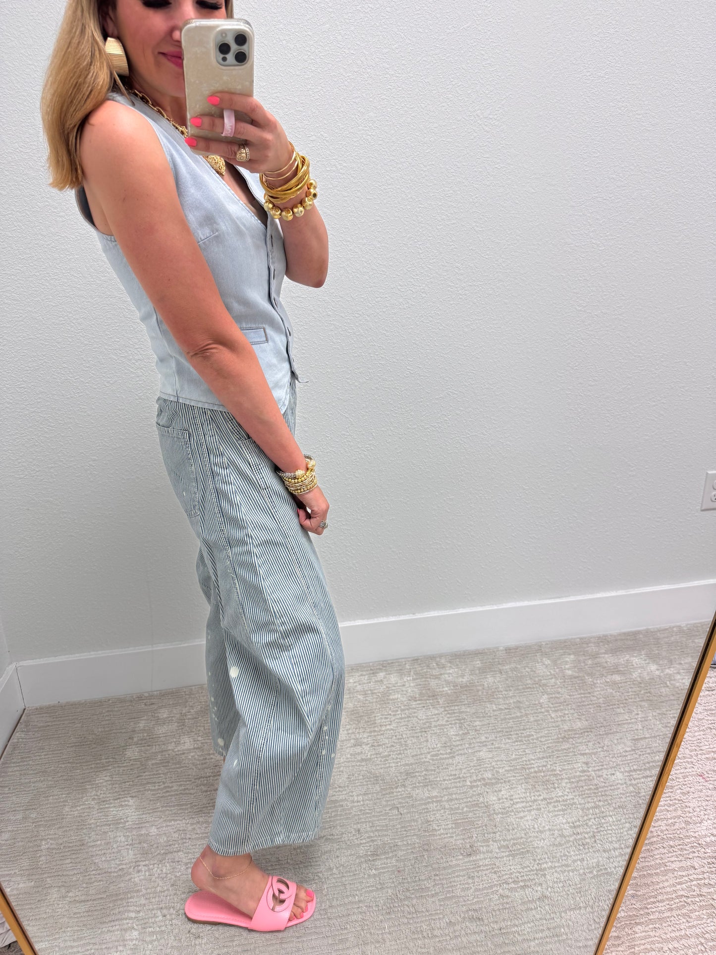 Pinstripe Mineral Wash Barrel Jeans