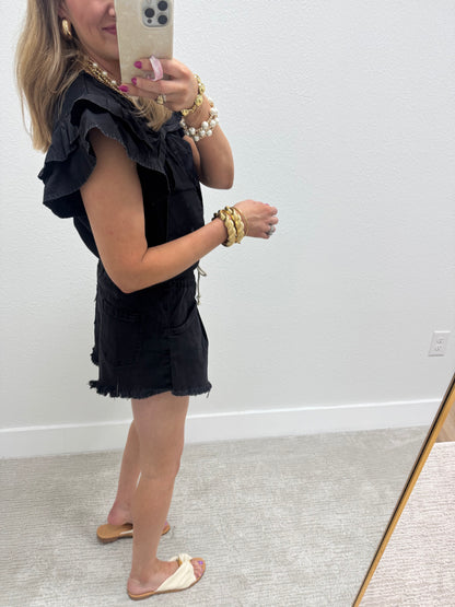 Black Solid Big Flutter Sleeve Top