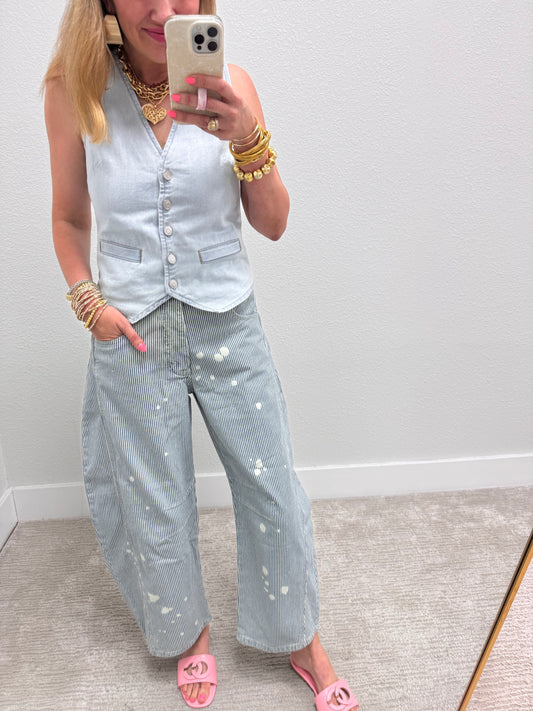 Pinstripe Mineral Wash Barrel Jeans
