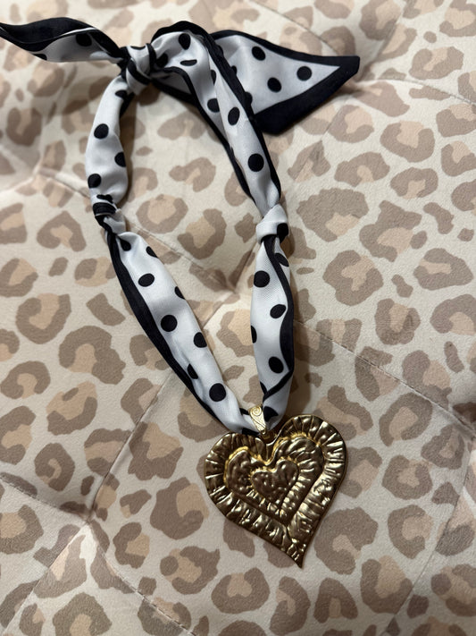 Polka Dot Scarf Heart Necklace