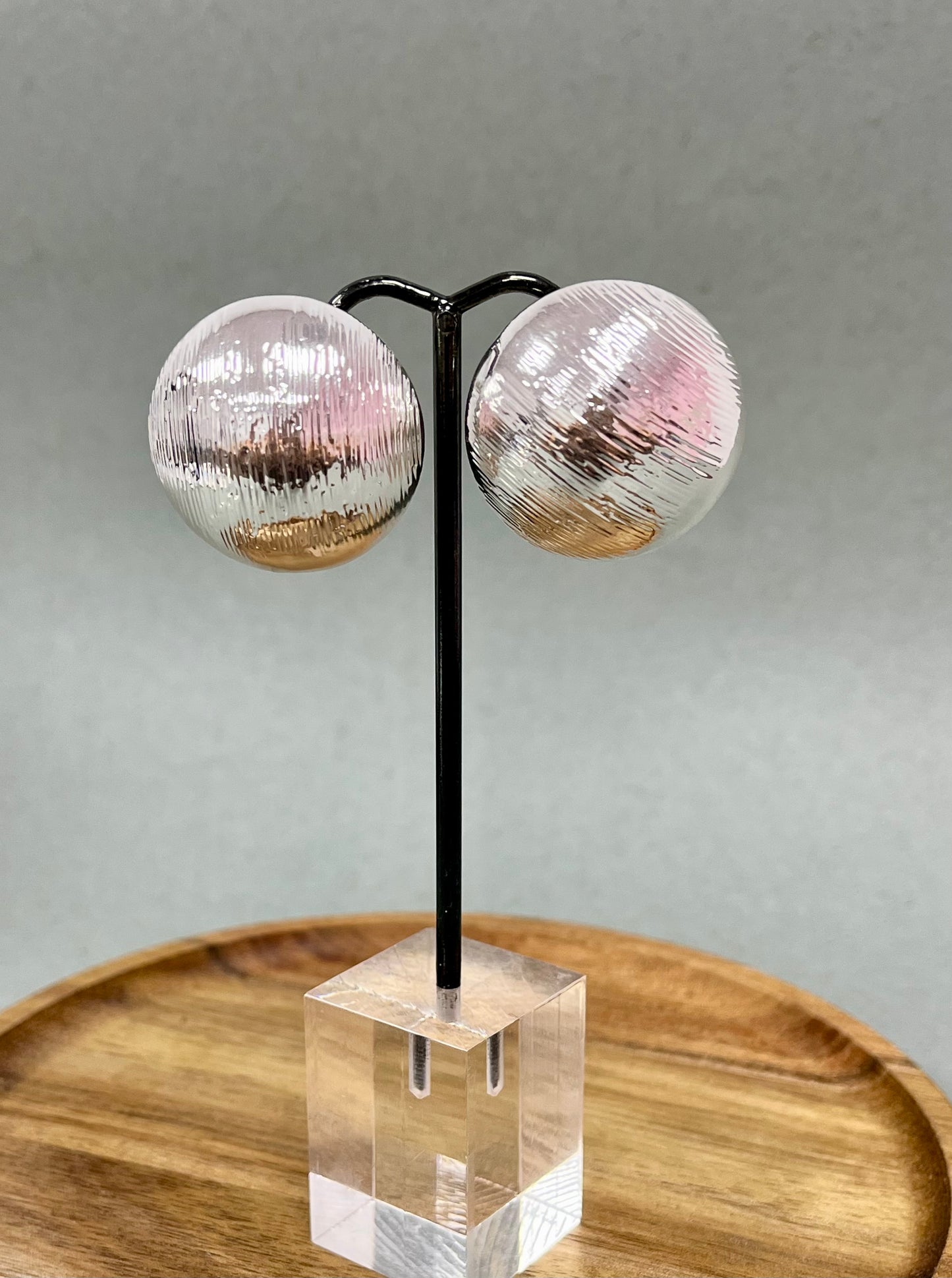 Round Puff Studded Earrings (Silver and Gold)