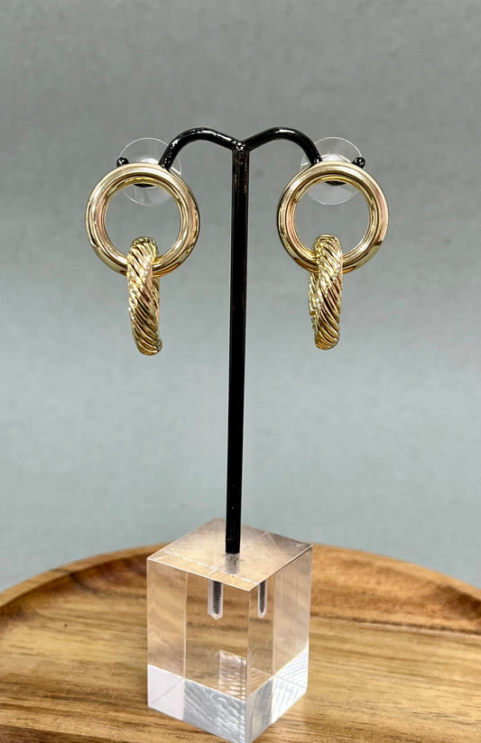 Double Loop Cable Drop Down Earrings (Silver and Gold)