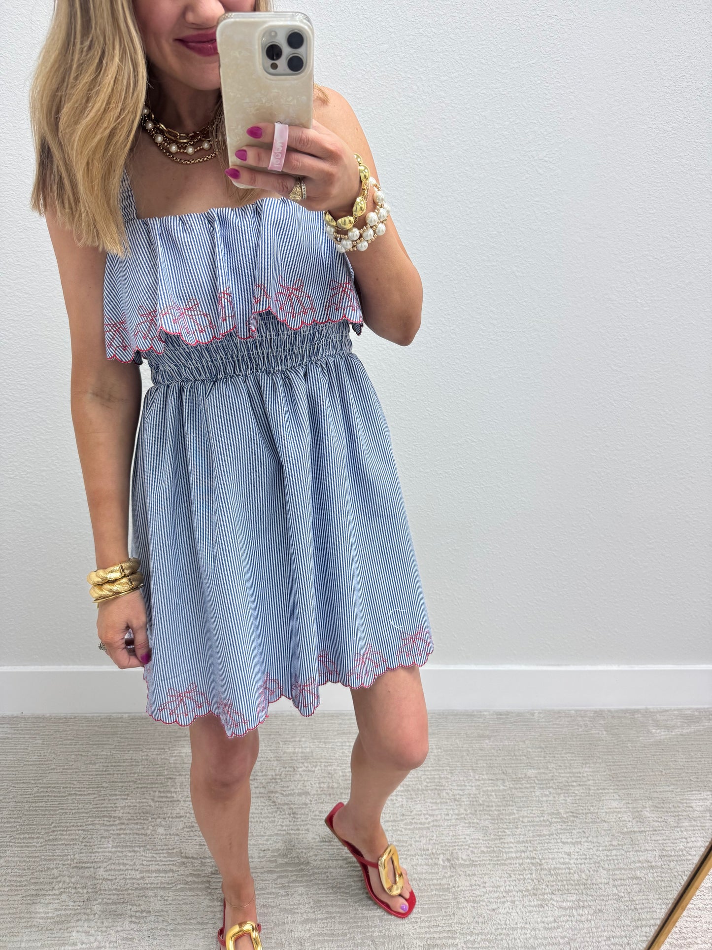 Blue Cherry Denim Ruffle Dress