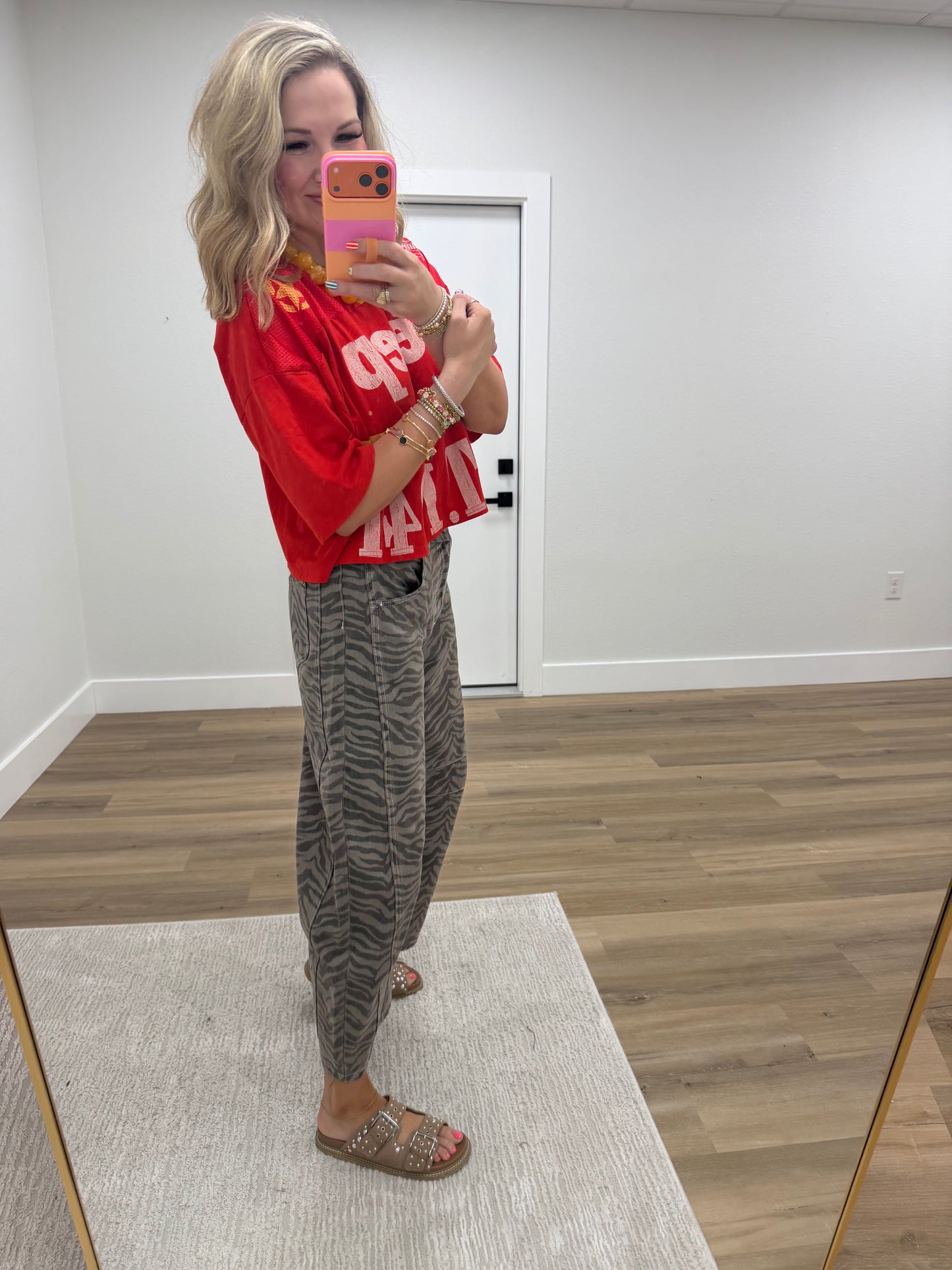Mocha Zebra Print Barrel Jeans