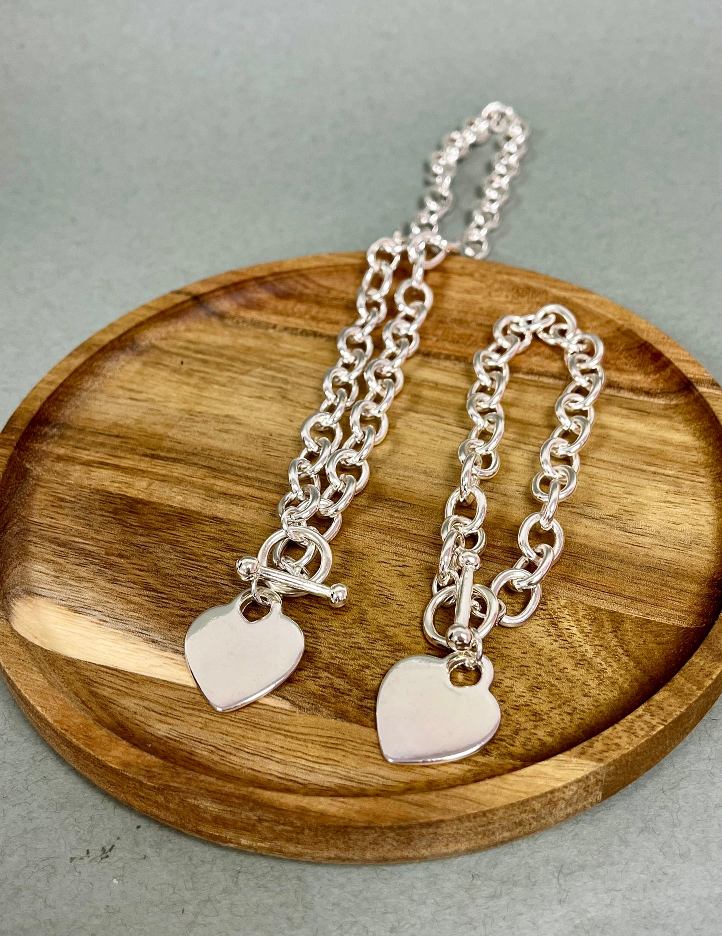Heart Charm Bracelet and Necklace Combo (Silver and Gold)