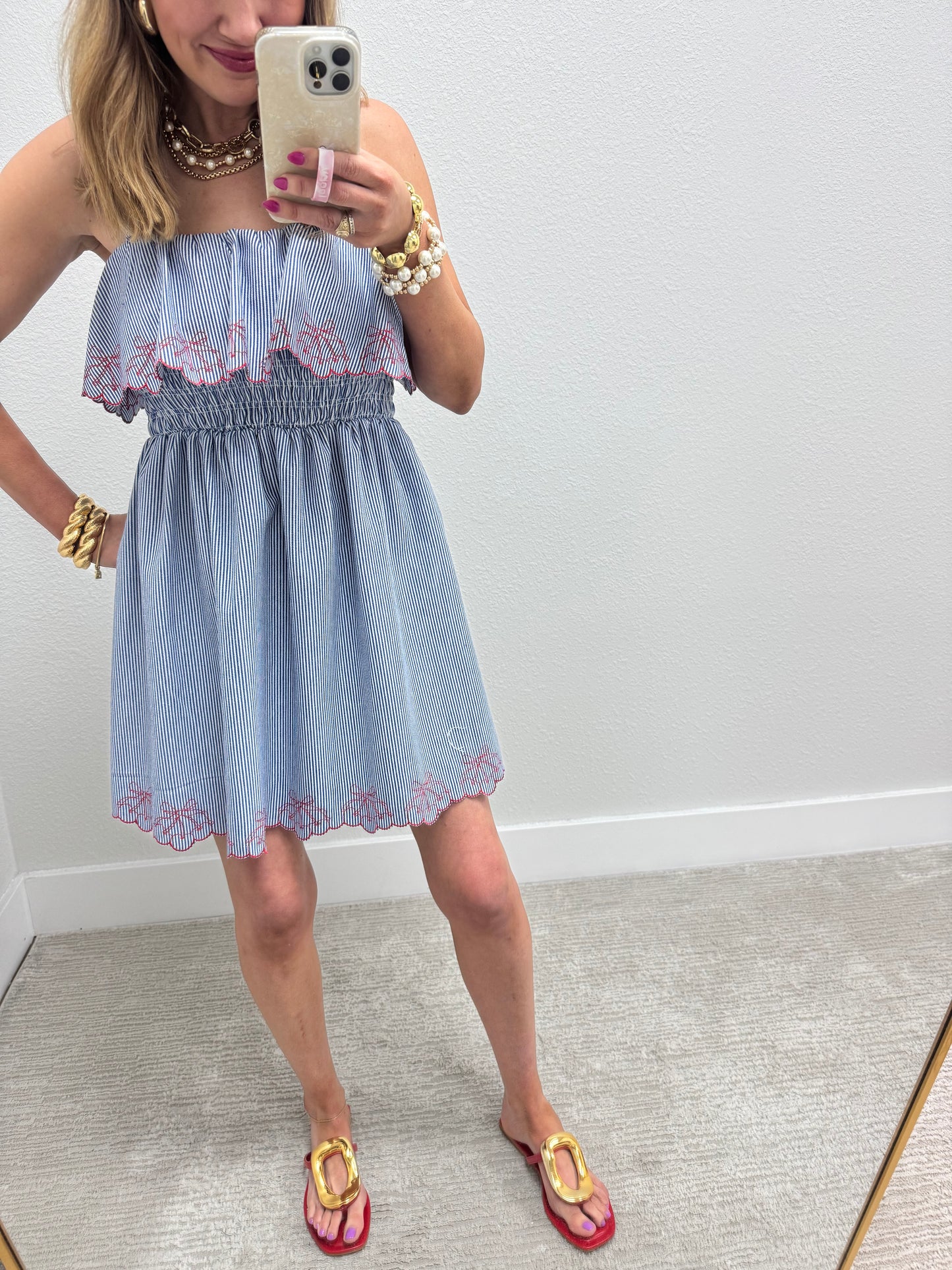 Blue Cherry Denim Ruffle Dress