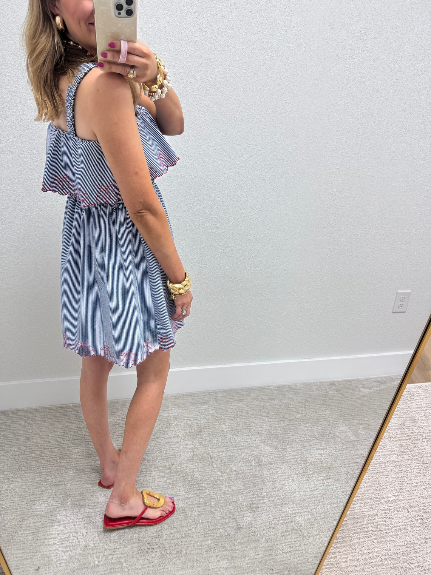 Blue Cherry Denim Ruffle Dress