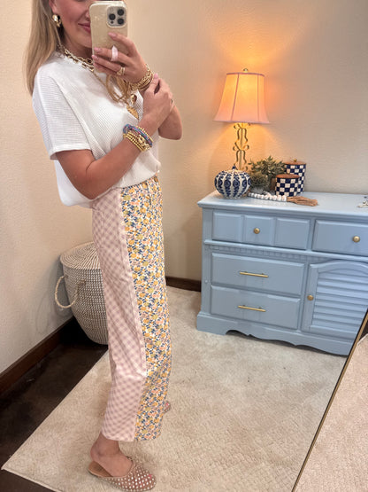 Floral and Gingham Printed Denim Jeans