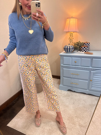 Floral and Gingham Printed Denim Jeans