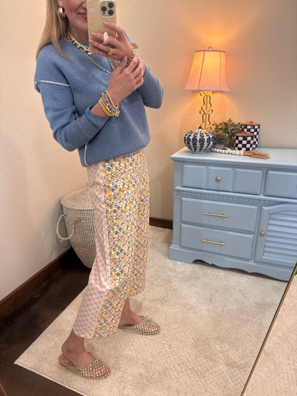 Floral and Gingham Printed Denim Jeans