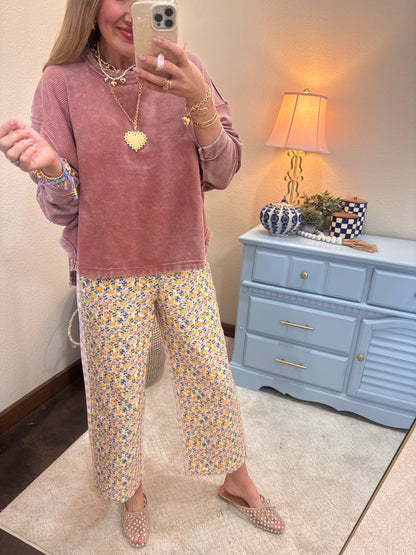 Floral and Gingham Printed Denim Jeans