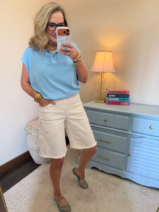 Risen Cream Slouchy Relaxed Floral Bermuda Shorts