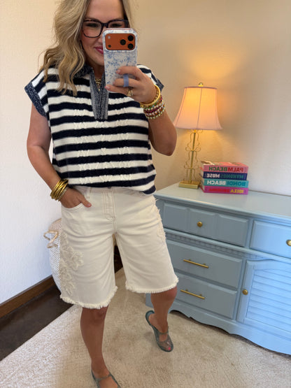Navy & White Striped Sweater Vest Top