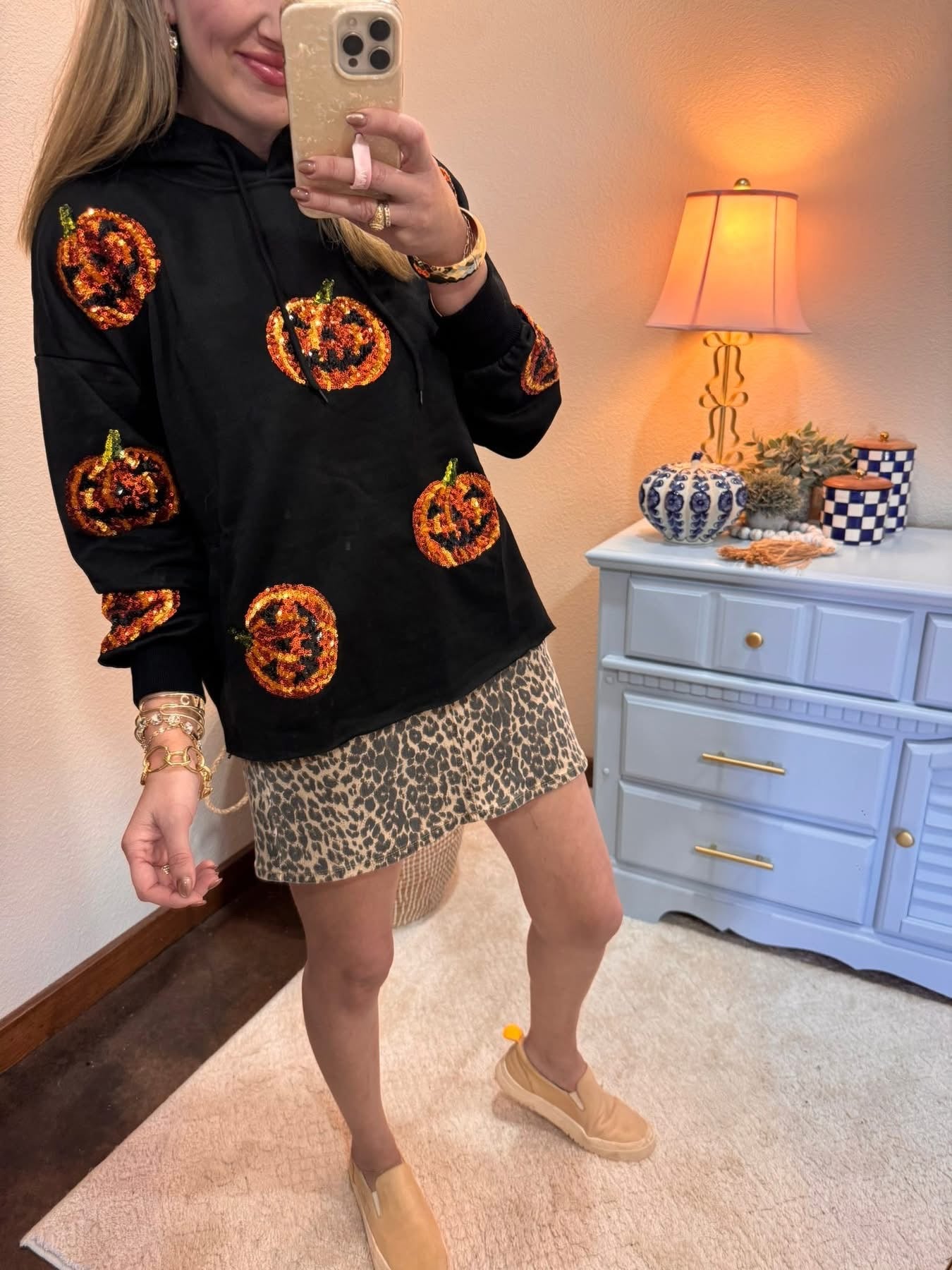 Black Sequin Pumpkin Patches Hoodie