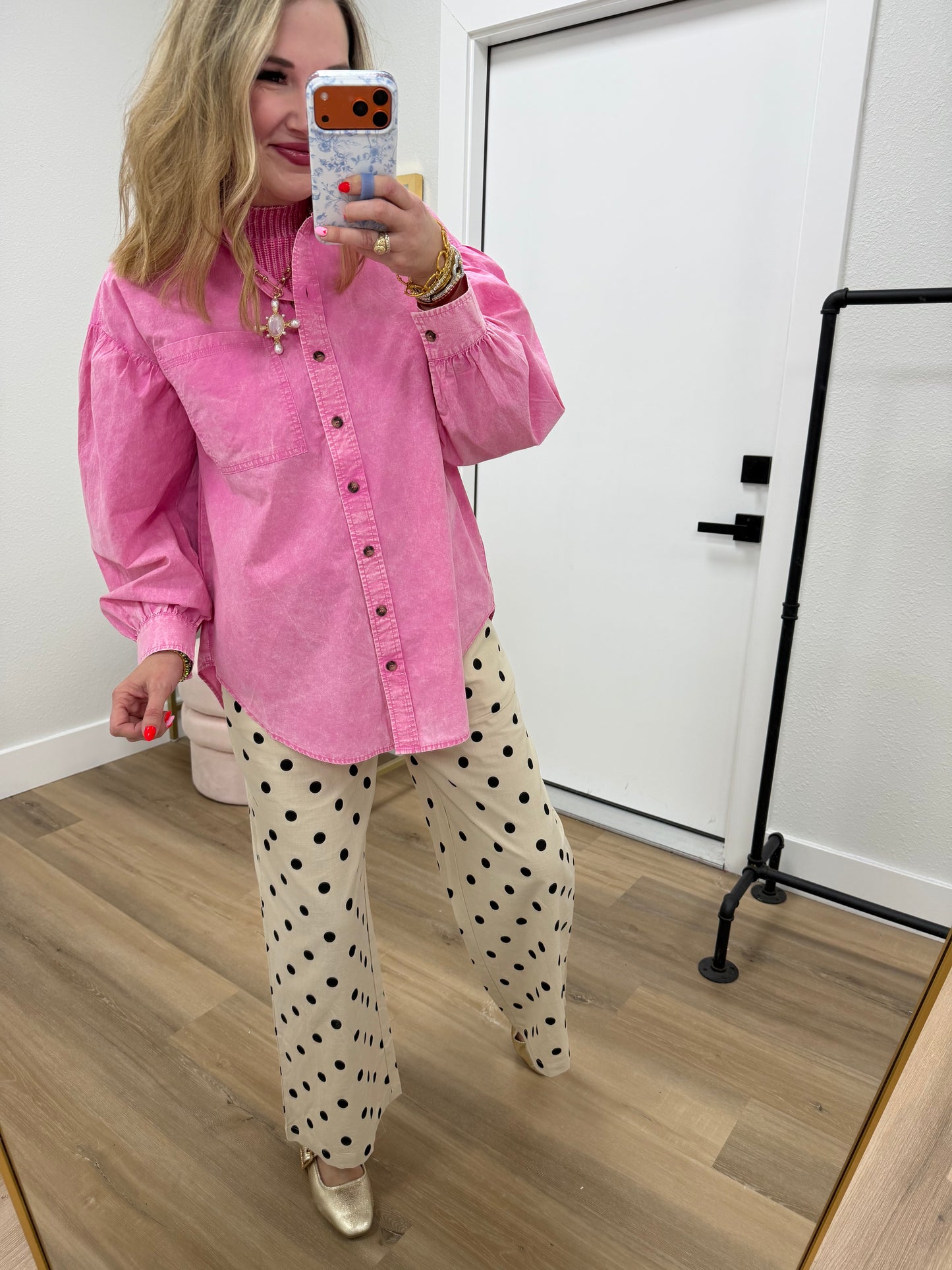 Pink Mineral Washed Button Down Shirt