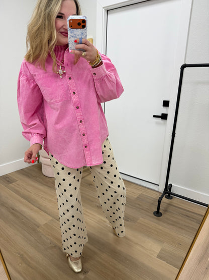 Pink Mineral Washed Button Down Shirt