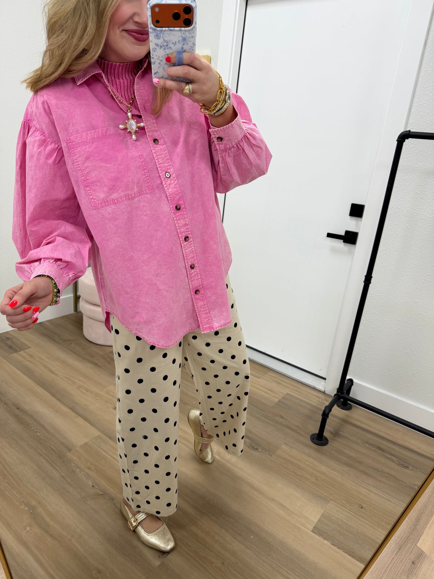 Pink Mineral Washed Button Down Shirt