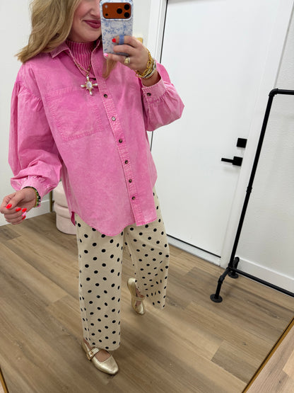 Pink Mineral Washed Button Down Shirt
