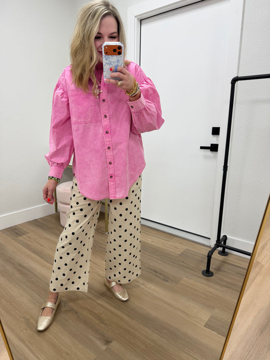 Pink Mineral Washed Button Down Shirt