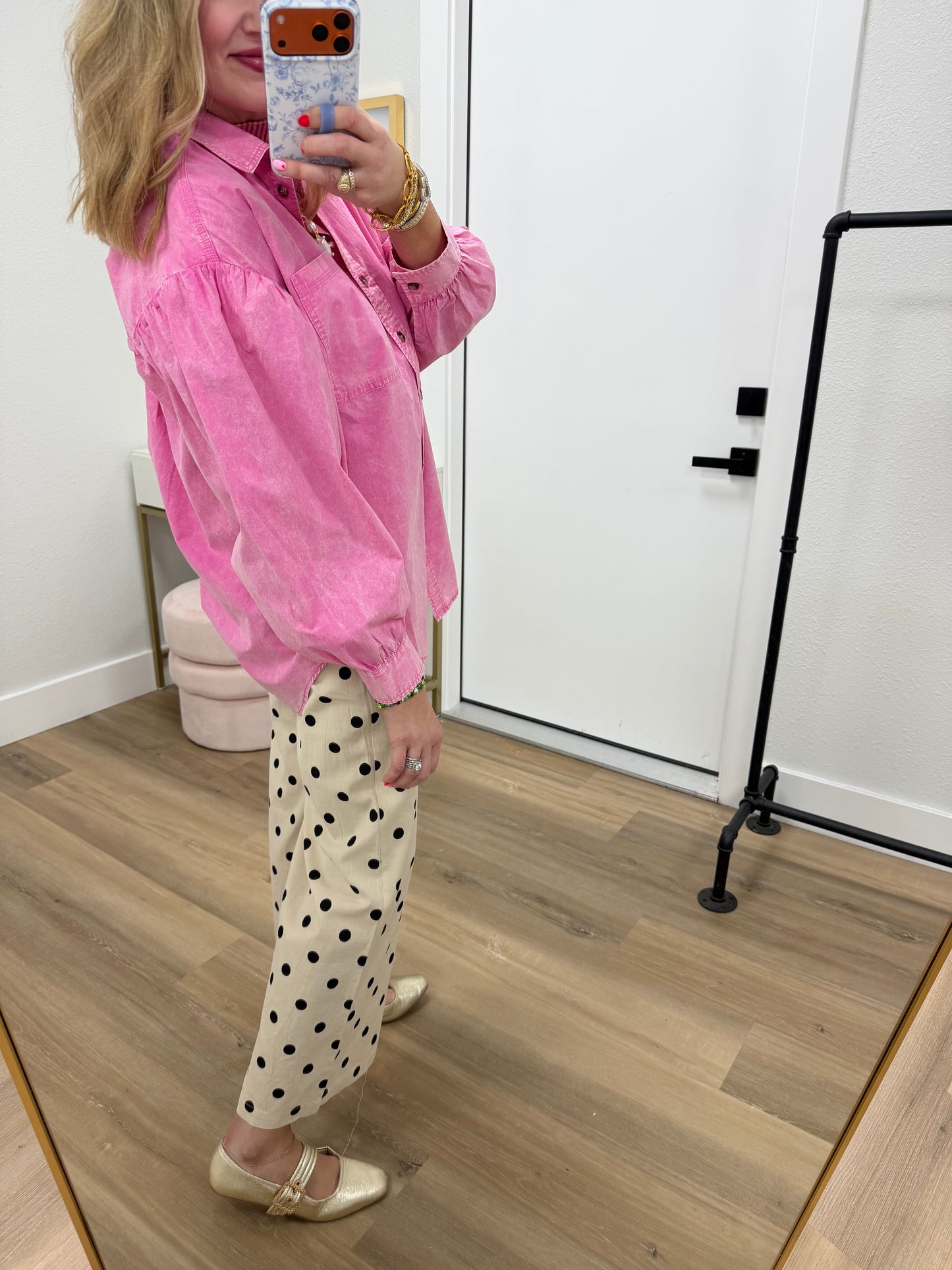 Pink Mineral Washed Button Down Shirt