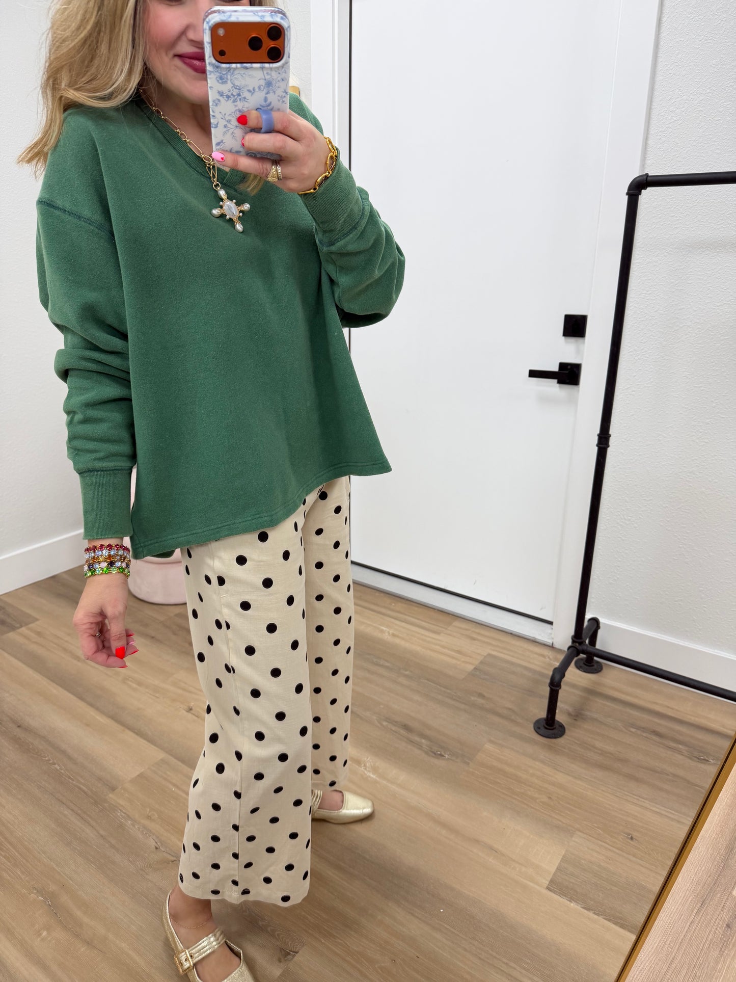 Green Oversized Vneck Flowy Pullover Top