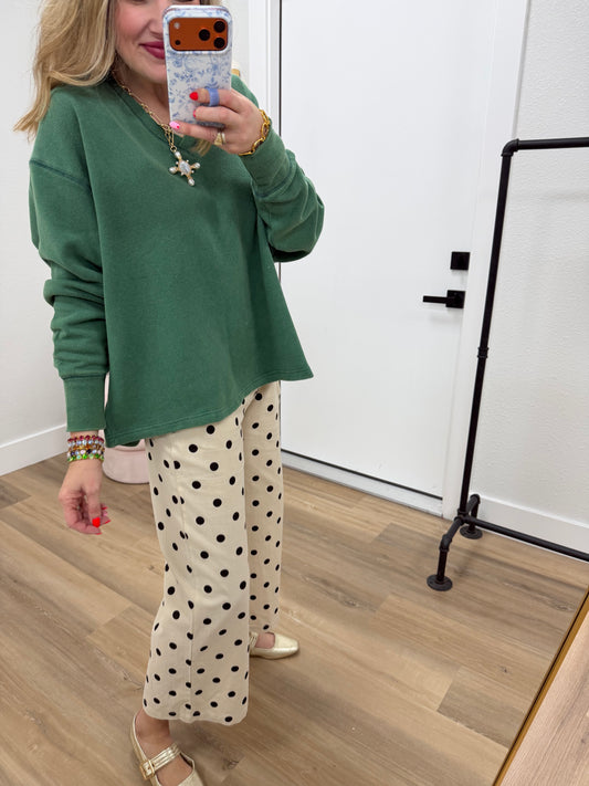 Green Oversized Vneck Flowy Pullover Top