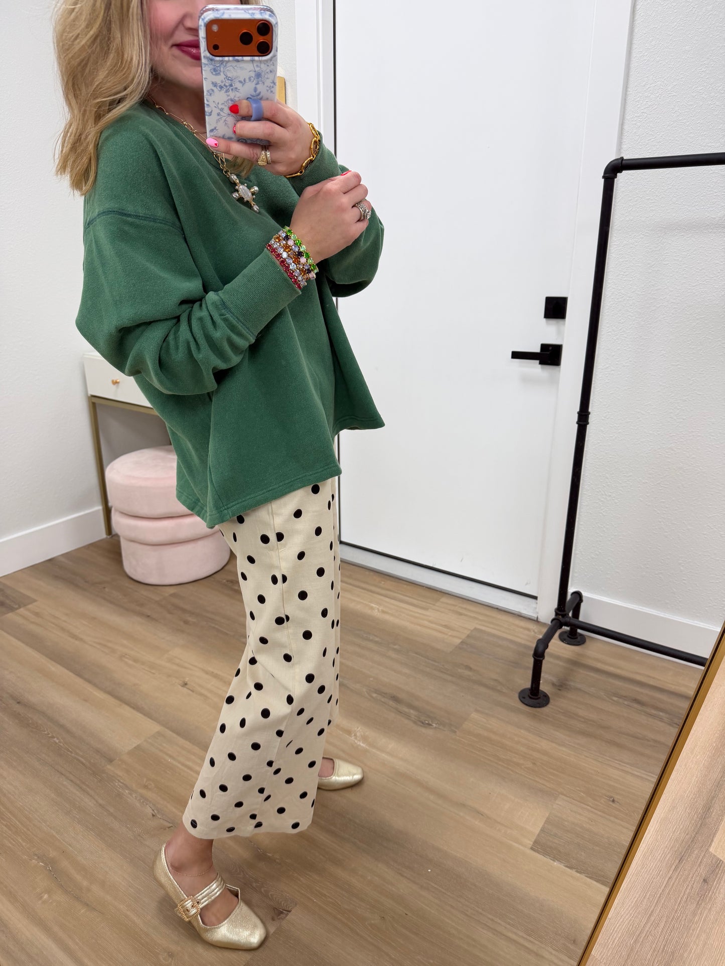 Green Oversized Vneck Flowy Pullover Top