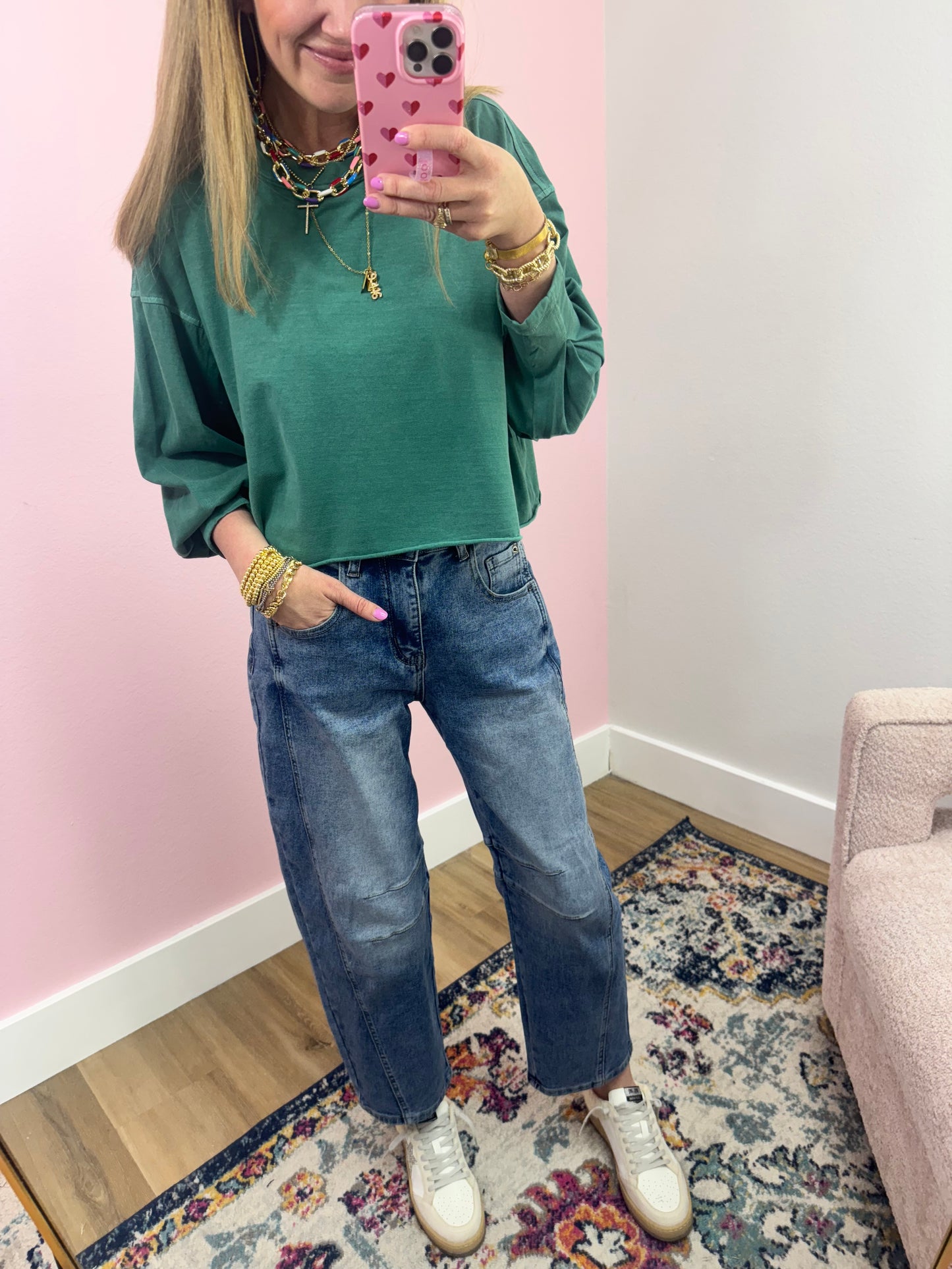 Green Sleeve Crop Long Sleeve