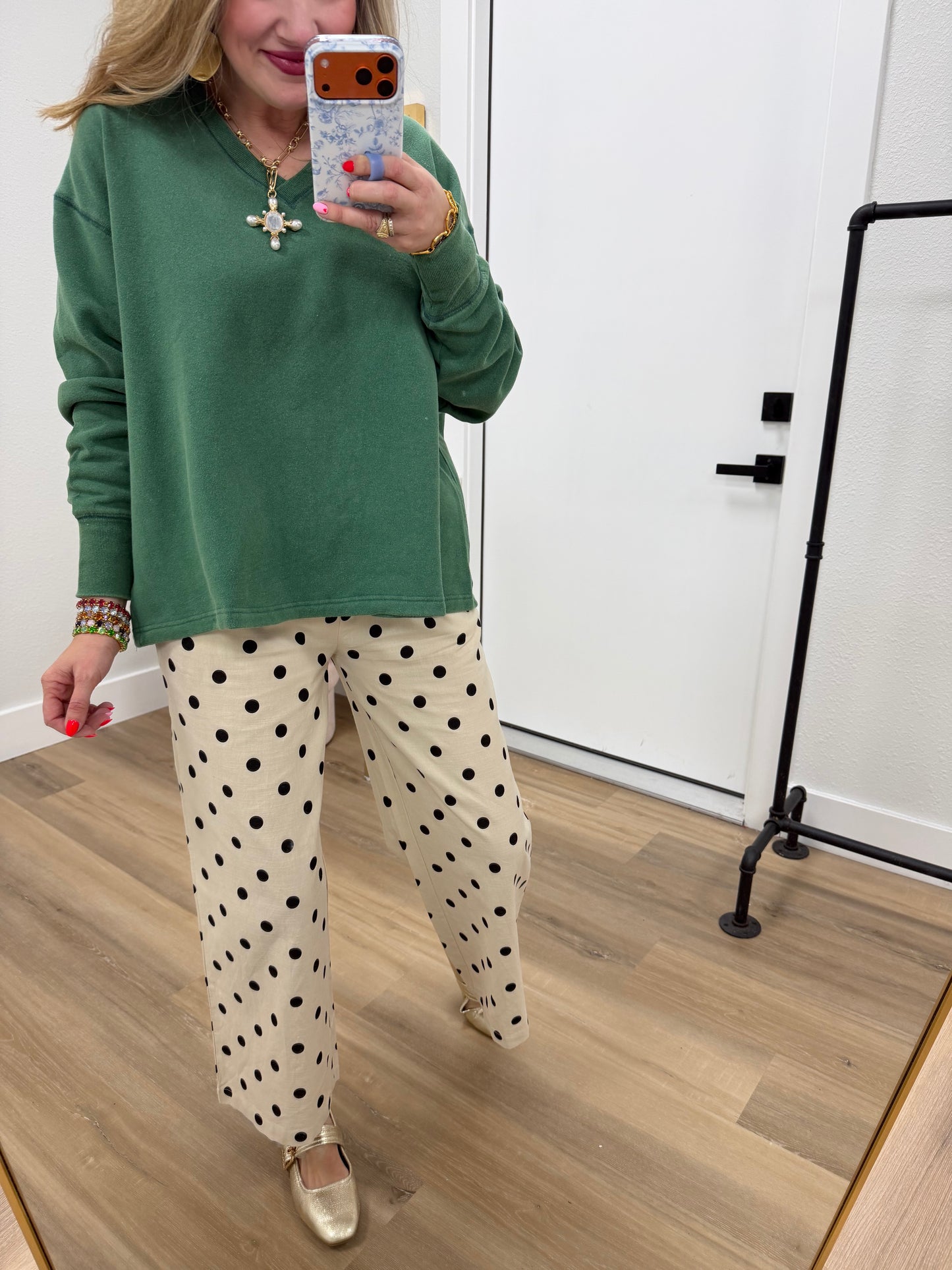 Green Oversized Vneck Flowy Pullover Top