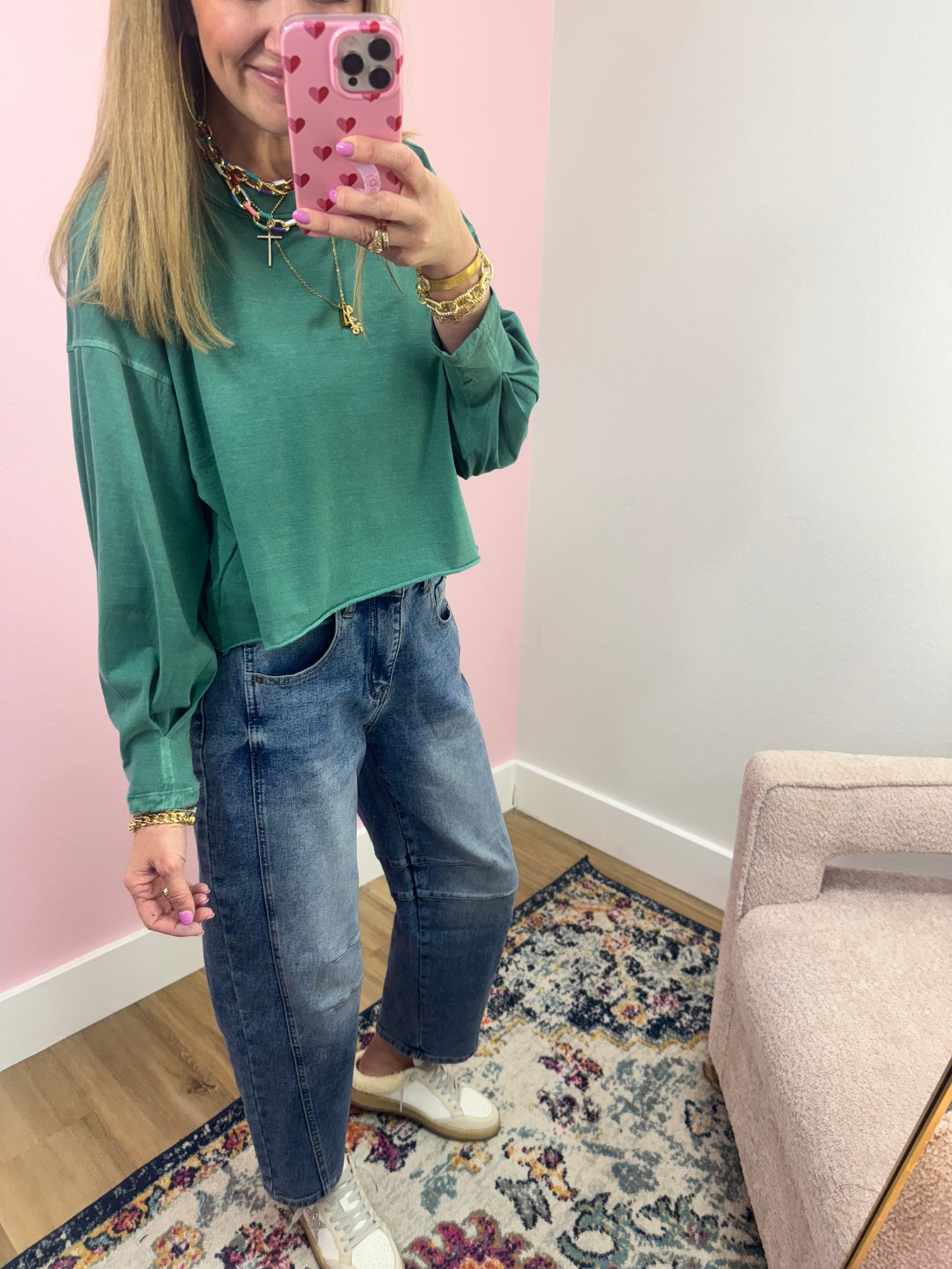 Green Sleeve Crop Long Sleeve