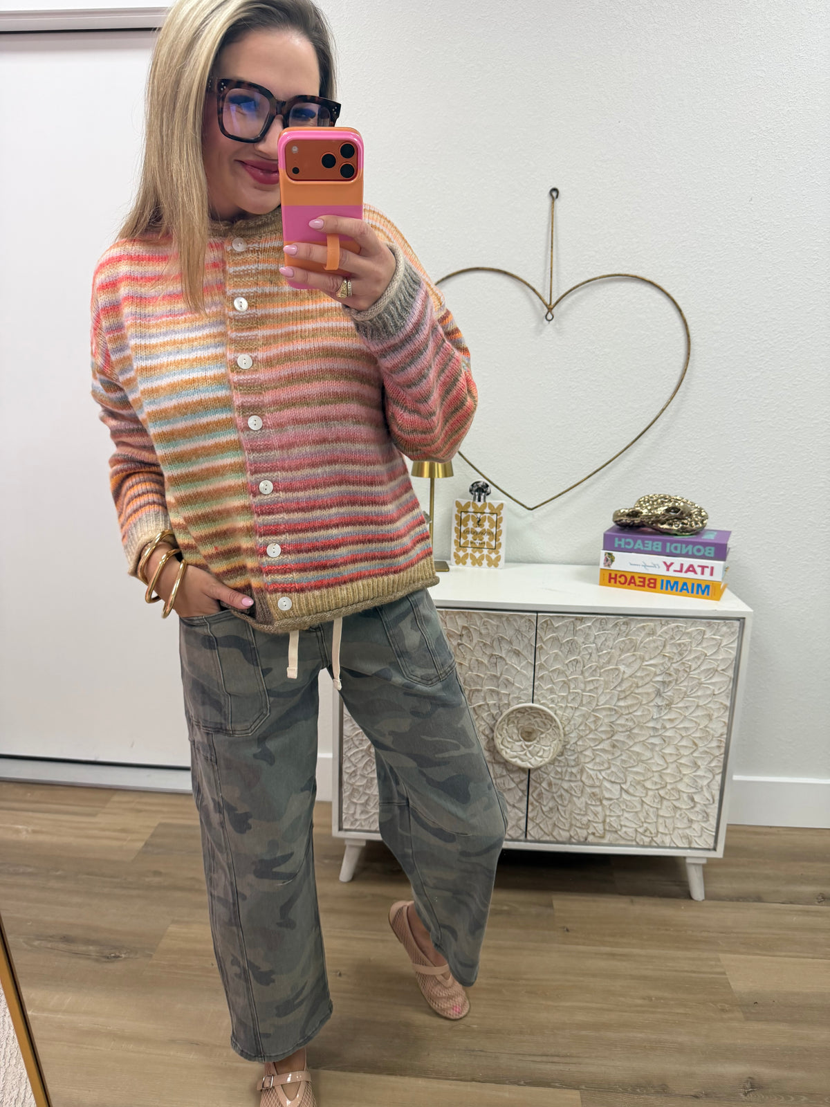 Pastel Rainbow Multi Color Button Up Cardigan