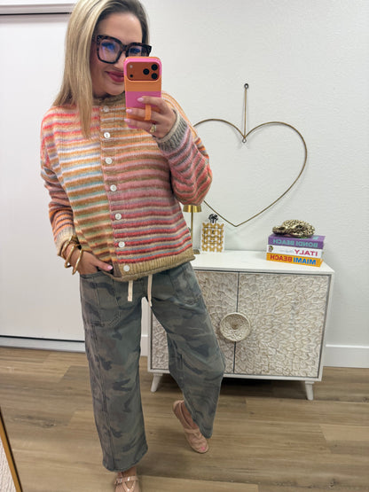 Pastel Rainbow Multi Color Button Up Cardigan