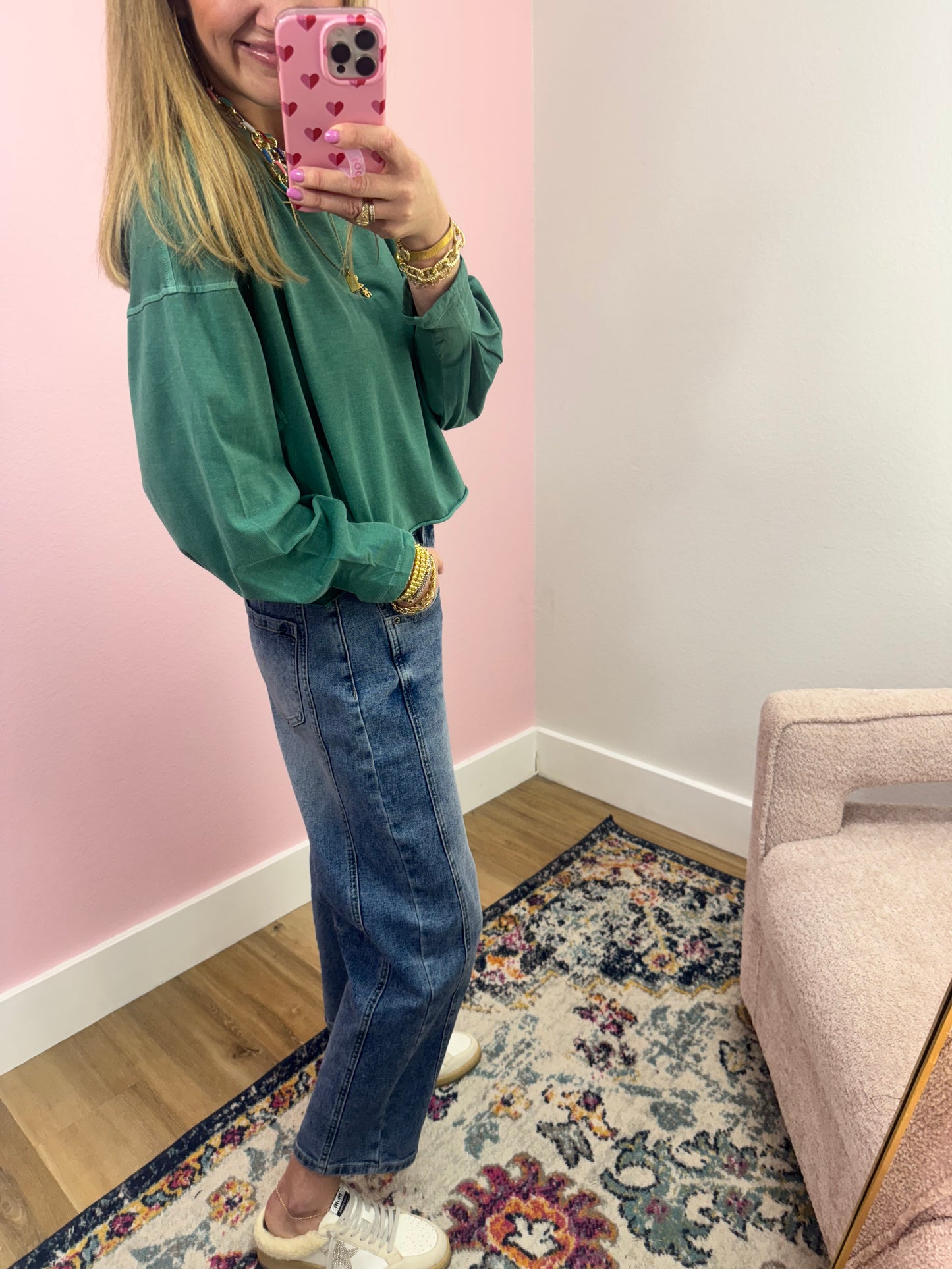 Green Sleeve Crop Long Sleeve