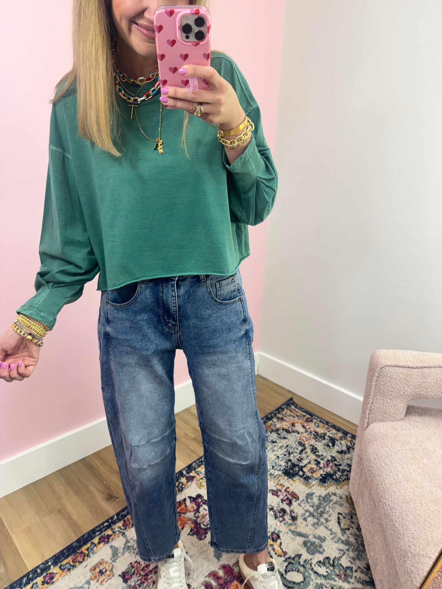 Green Sleeve Crop Long Sleeve