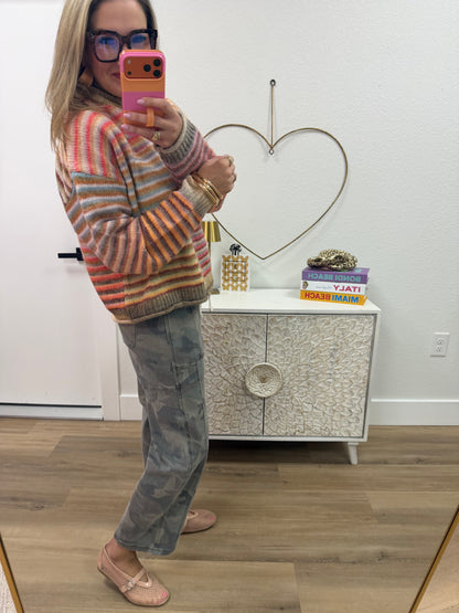 Pastel Rainbow Multi Color Button Up Cardigan