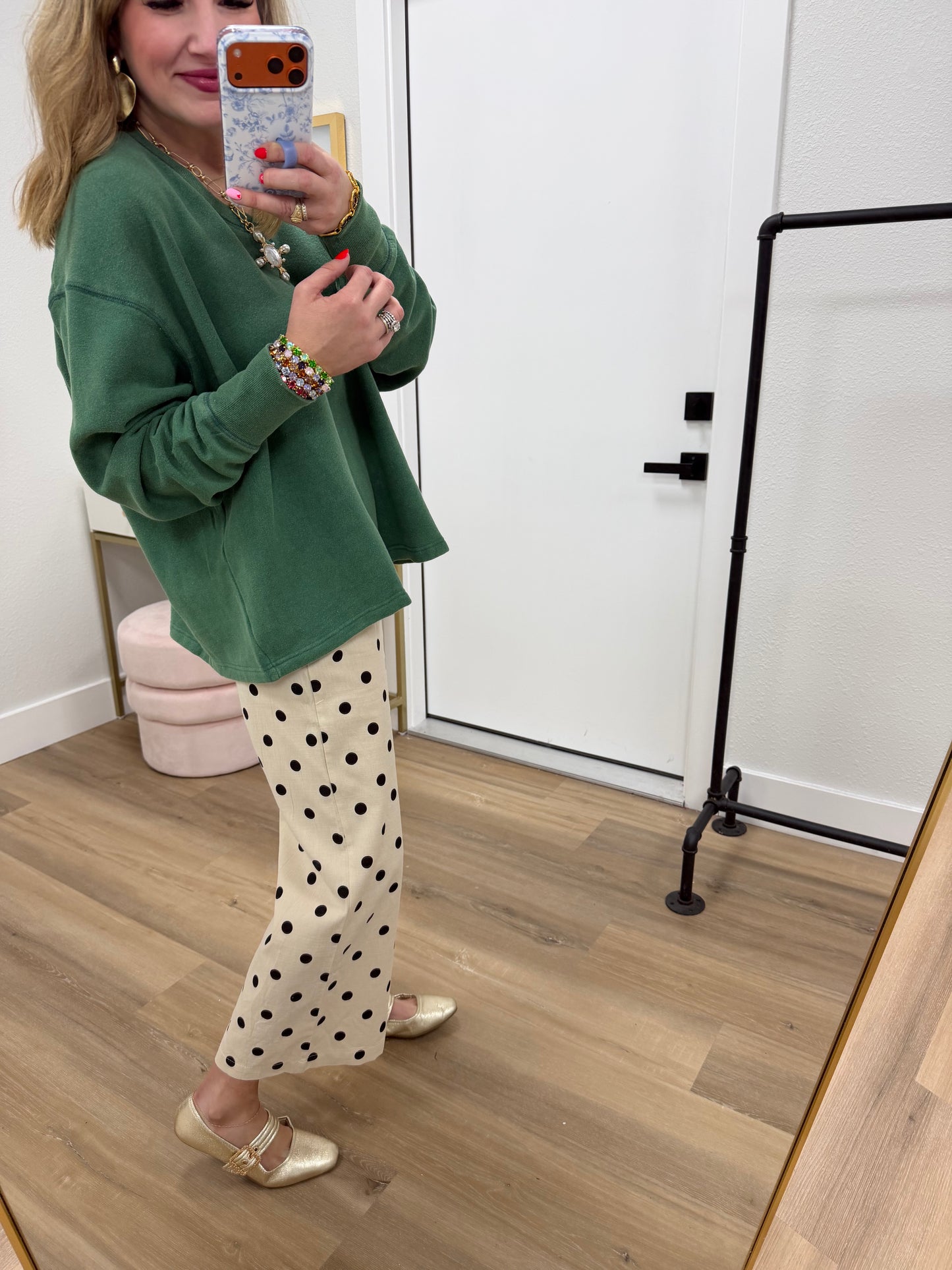 Oatmeal Polkadot Elastic Waist Pants